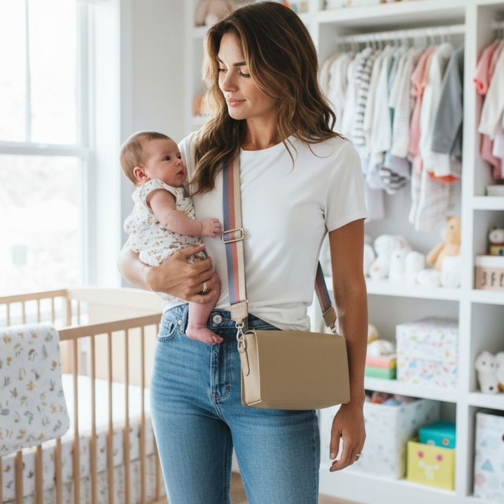 Stylish Brown Canvas Mom Bag Crossbody Diaper With Changing Pad